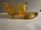 Vintage Fenton Daisy & Button Pattern, Amber Glass Heeled Shoe 6 Inches Long