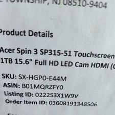 Acer Spin 3 Sp315-51 Touchscreen 2-1 Convertible Laptop Intel Core i7 