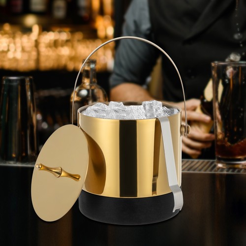 Secchiello per ghiaccio in acciaio inox 1,4 L secchiello per ghiaccio portatile rotondo con pinza per ghiaccio - Foto 6 di 21