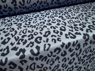 Double Jersey Strickstoff, Meterware - Gepard Animal Jacquard - Periwinkle