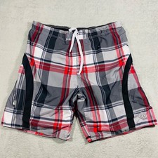 Ocean Pacific Swim Trunks Mens XL Grey Red Plaid Board Shorts OM23223Y