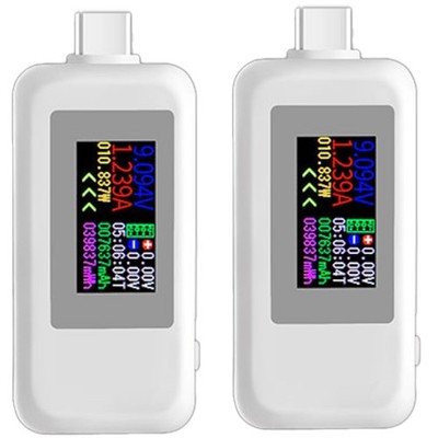 2Pc White USB-C Power Tester Voltage Current Capacity Meter Multimeter 4-30V 5A