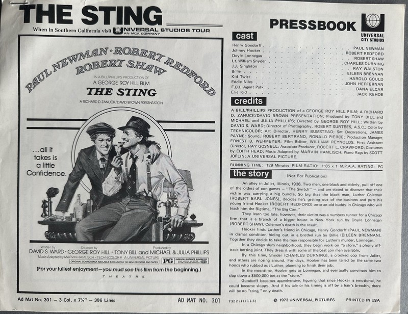 The Sting Press Book Paul Newman Robert Redford Robert Shaw