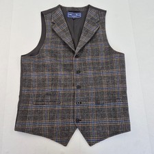 ABEL  BURKE Waistcoat 38 Grey Men's Lapel Checked Tailored Fit Formal Design