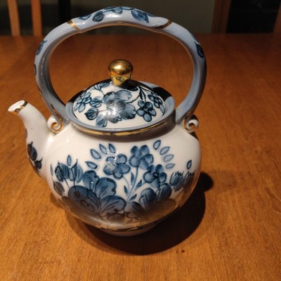 Vintage Collectible Handmade Fenix Russian Porcelain Kislovodsk White Blue Gold