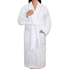 American Soft Linen Unisex Lightweight Plush Shawl Collar Bathrobe White Size M