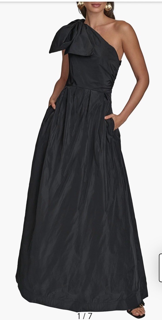 donna karan one shoulder bow dress Donna Karan New York Women's Jacquard Bow-Trim One-Shoulder Gown