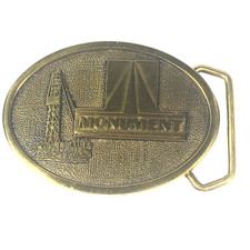 1978 MONUMENT OIL RIG Solid Brass Belt Buckle Vintage BTS Made in USA