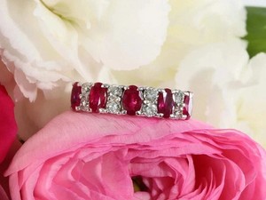 Authentic 3Ct Lab Created Red Ruby Half Eternity Wedding Band Ring 14K White Gold Plated
