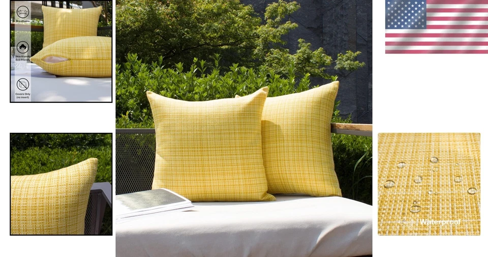 Pacote com 2 capas de travesseiro decorativas externas listradas à prova d'água poliéster Ga - Imagem 2 de 4