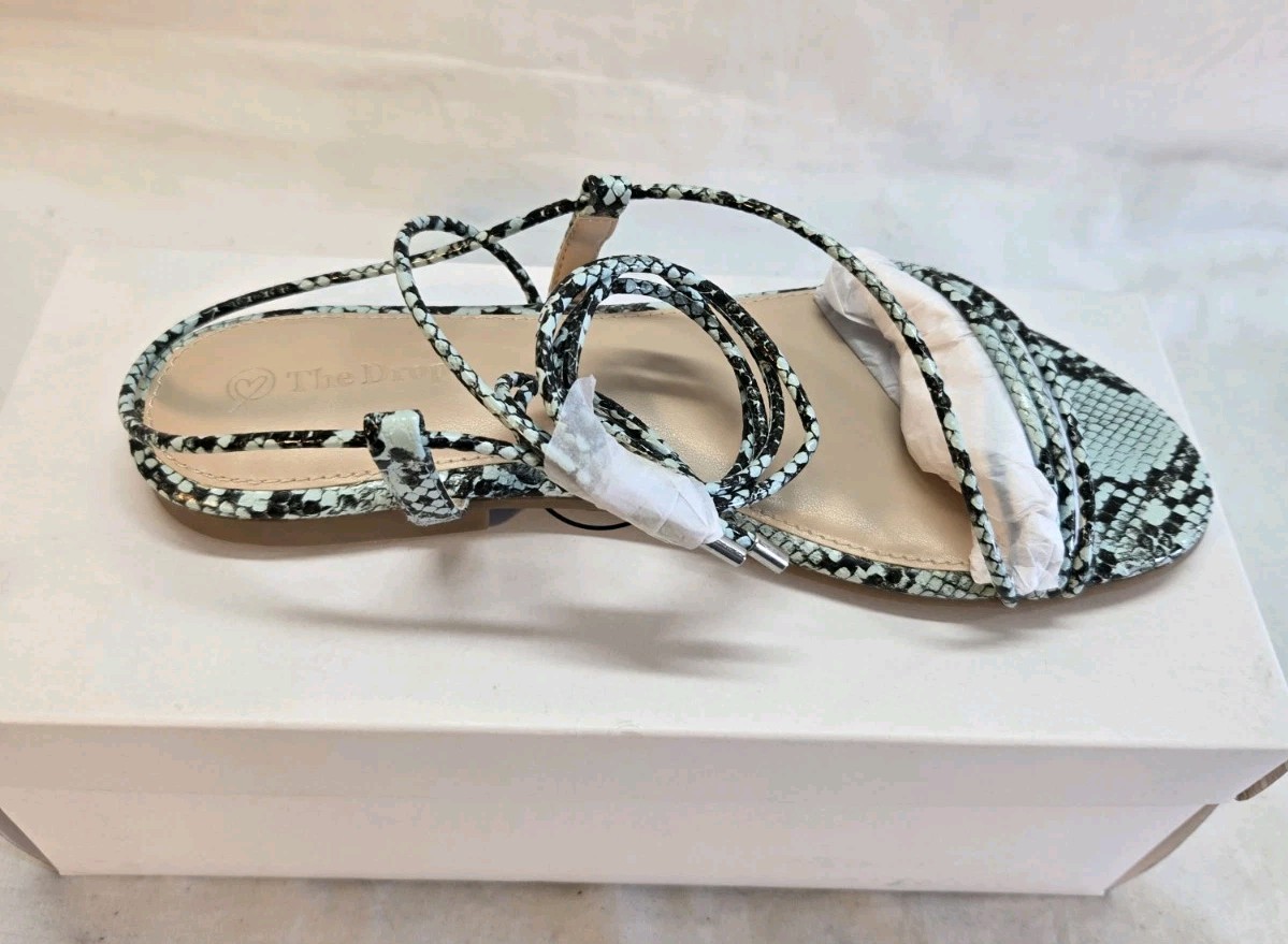 The Drop Women's 8 Teal Snake Samantha Flat Strappy Lace-Up
