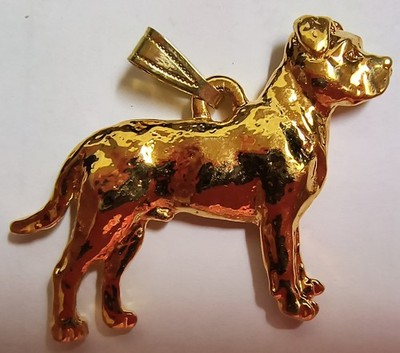 Pit Bull Terrier UnCropped Dog 24K Gold Plated Pewter Pendant Jewelry USA Made