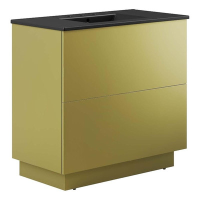 Modway Quantum 36'' Modern Wood Bathroom Vanity in Black and Gold