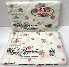 Vintage Lady Pepperell Percale Double Bed Full Flat & Fitted Sheets Floral NOS
