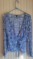 Camicia vintage Talbots avvolgente 100% viscosa donna taglia L blu floreale usata in ottime condizioni