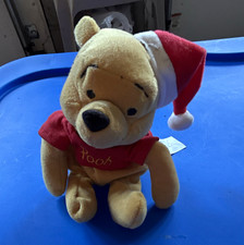 Disney Winnie the Pooh Plush Stuffed Animal, Santa Hat, Red Shirt, 1999