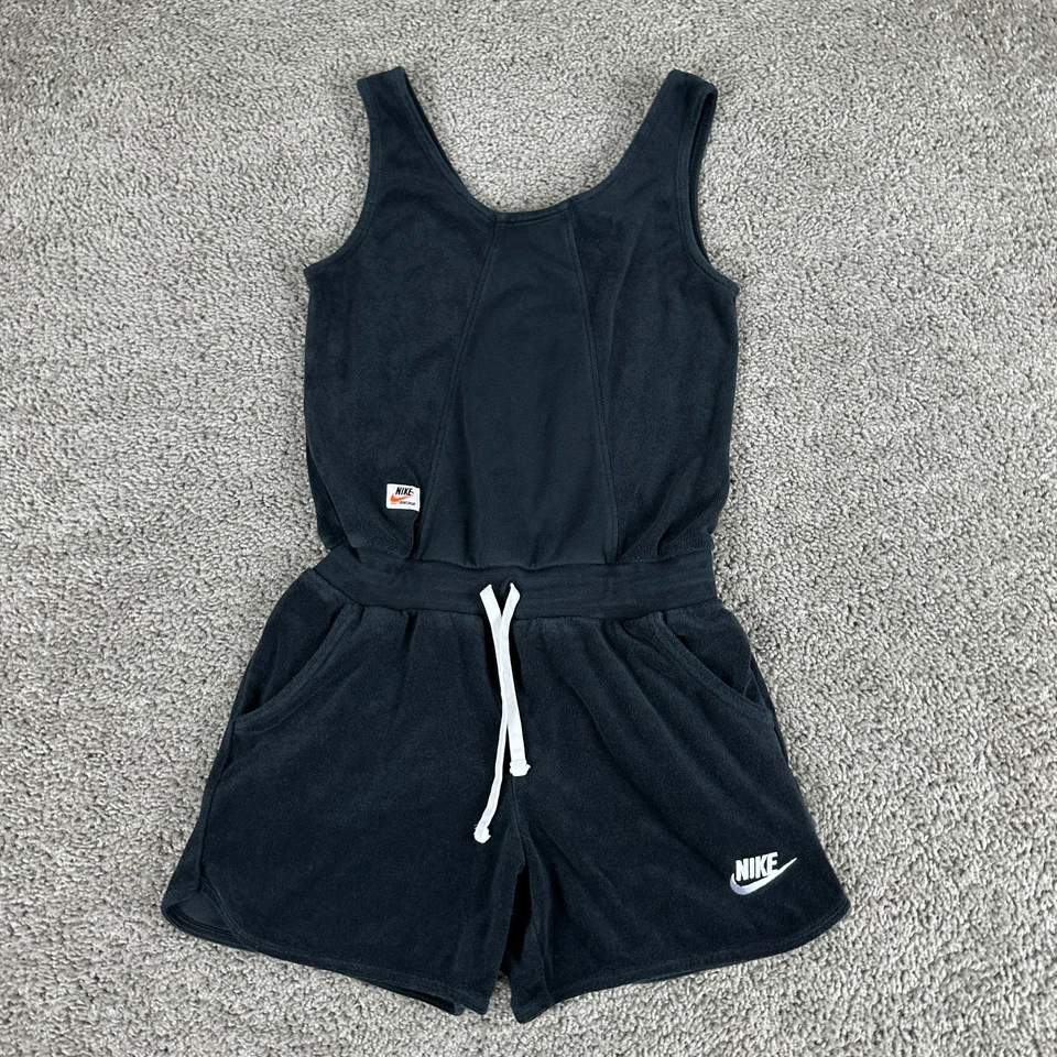 Детский комбинезон Nike для девочек большой махровая ткань черный белый Swoosh без рукавов - Изображение 2 из 4