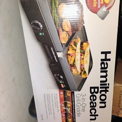 Hamilton Beach 3-in-1 Electric Griddle and Indoor Grill, Nonstick, Black    