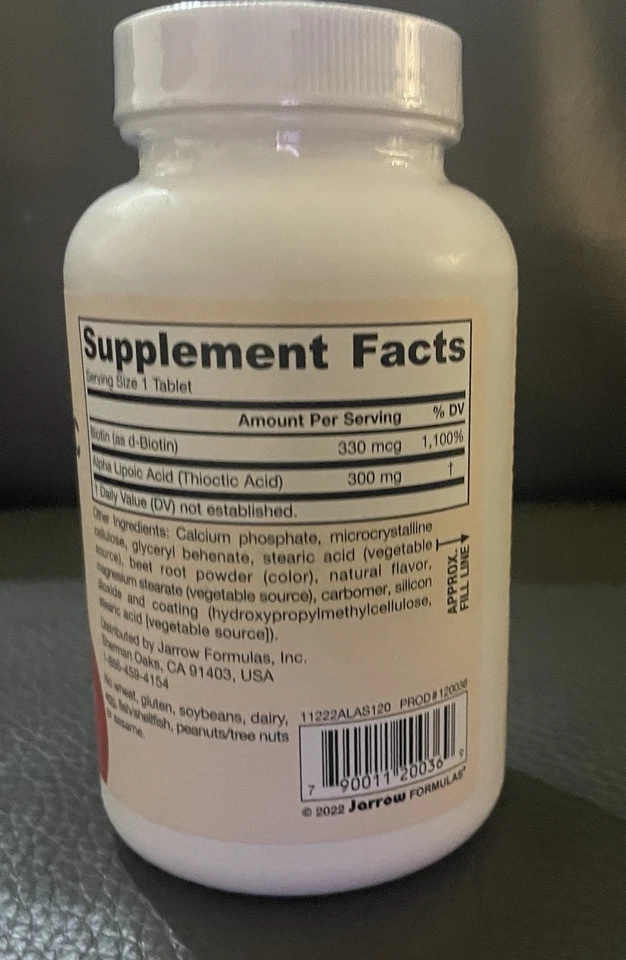 Jarrow Formulas Vegan Alpha Lipoic Sustain with Biotin 300 mg 120 Tabs 2 Bottles - Image 3 of 4