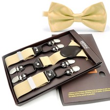 Adult Six-clip Men's Braces Tie Set Elastic Suspenders Formal Wear 35mm with Box
