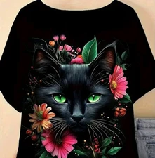 Black Cat Shirt Top Christmas 0XL NEW Free Shipping