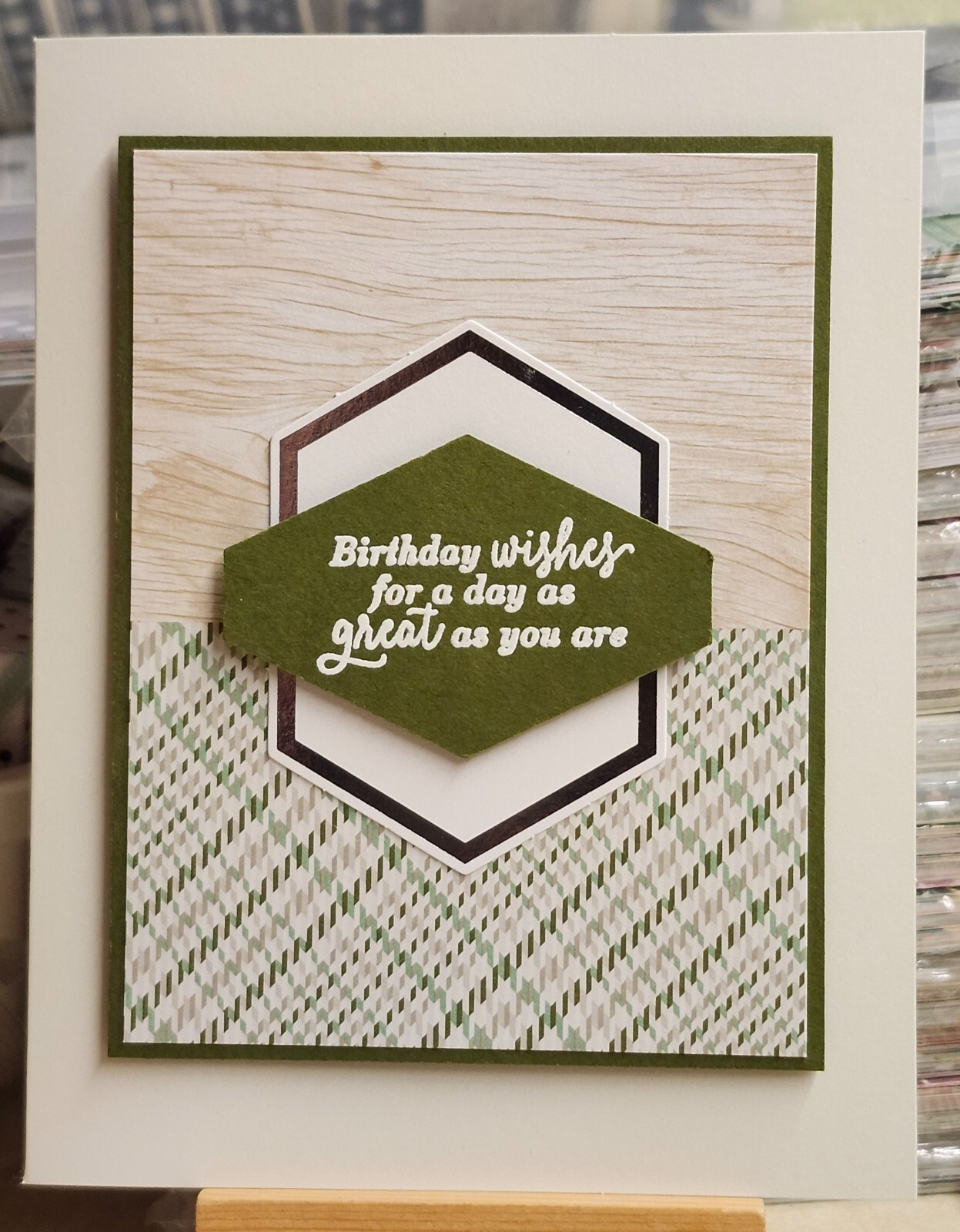 Stampin Up FOR THE GUYS DSP * BIRTHDAY WISHES * CARD KIT-Makes 3-PLAID/WOODGRAIN