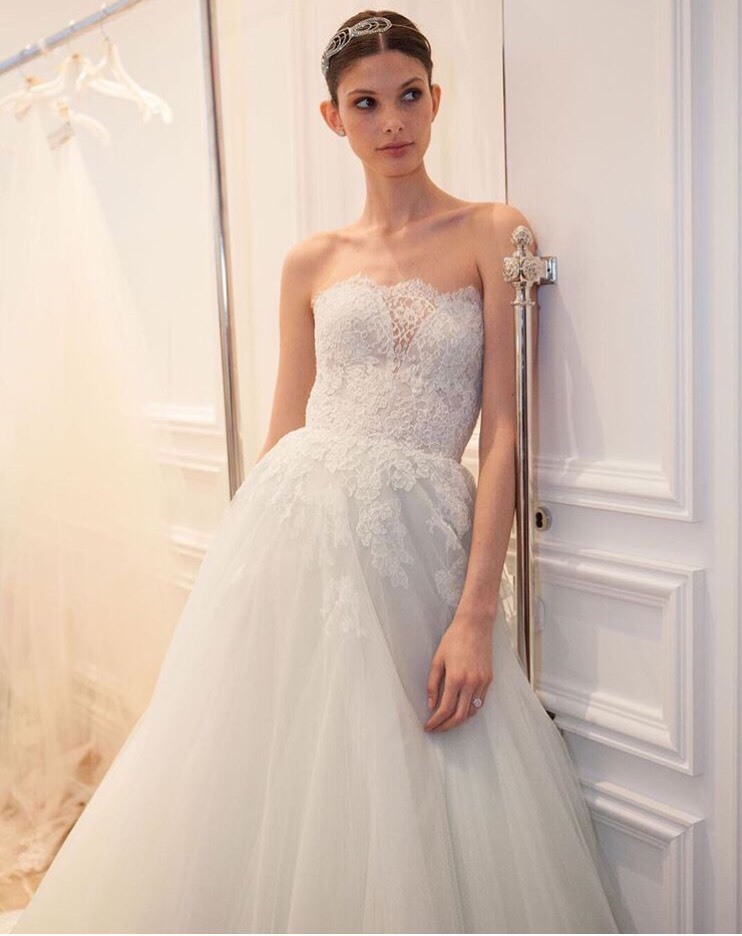 monique lhuillier lace strapless wedding dress Fall 2023 Bliss Lookbook Monique Lhuillier