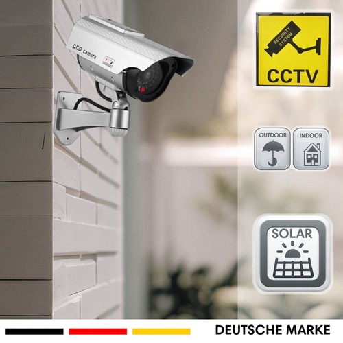 4x Dummy Solar Kamera silber Außen Attrappe Überwachungskamera Kameraattrappe - Afbeelding 7 van 8