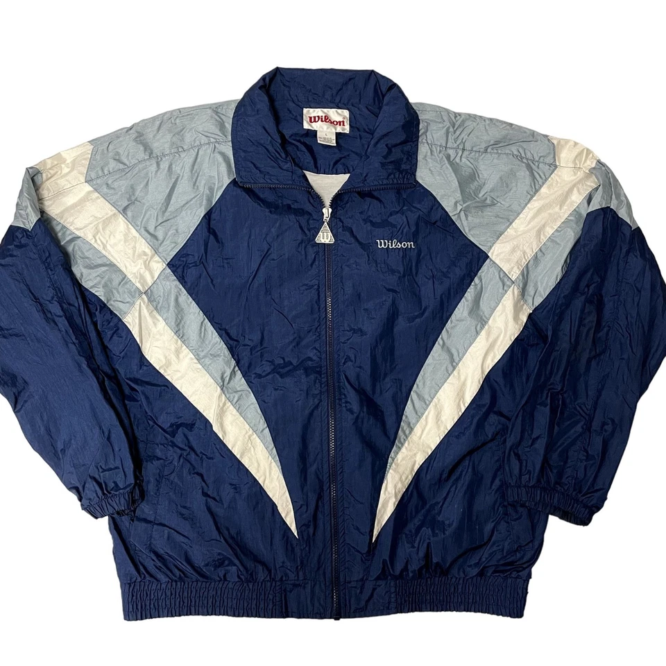 De Colección Años 90 Wilson Brillante Azul Nylon Cortavientos LOGOTIPO Traje de Pista ROPA DE CALLE Chaqueta Foto 2 de 4