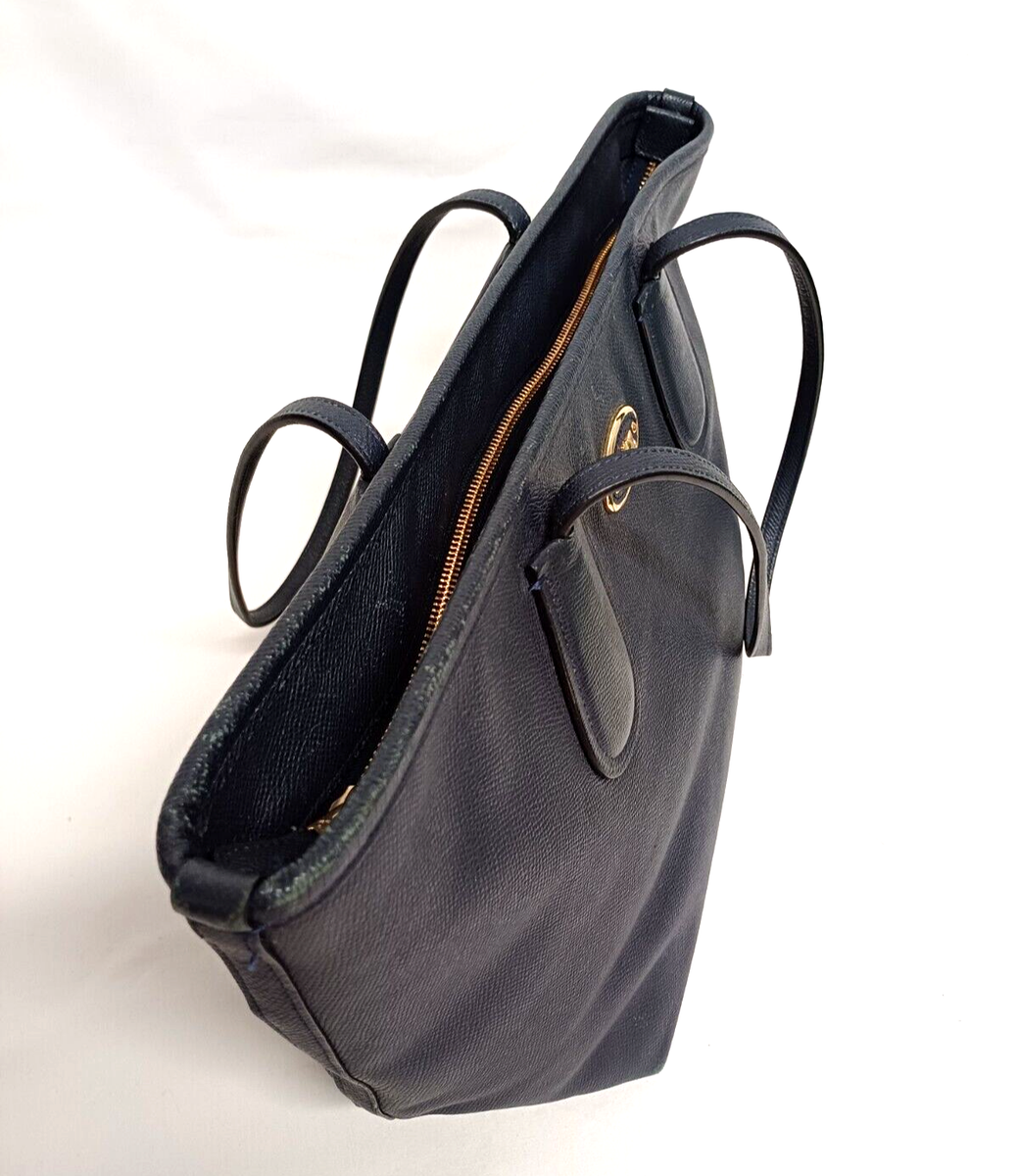 COACH バック COACH TAXI MIDNIGHT BLUE GROSSGRAIN LEATHER ZIP TOP TOTE HANDBAG