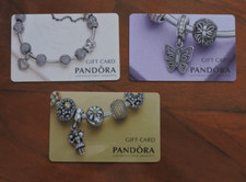 3 USED PANDORA UK GIFT CARDS. NO VALUE COLLECTORS ITEM. LOT 2