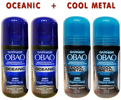 Garnier Obao OCEANIC & COOL METAL Deodorant Antiperspirant Roll Ons 4-Bundle