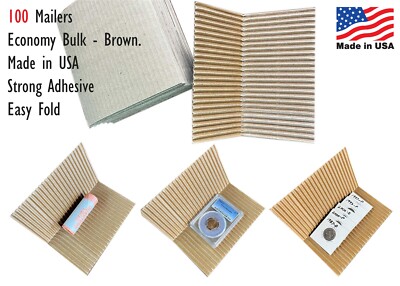 100 Adhesive Corrugated Cardboard Safety Mailers Coin Slabs / 2x2 Flips Size #6