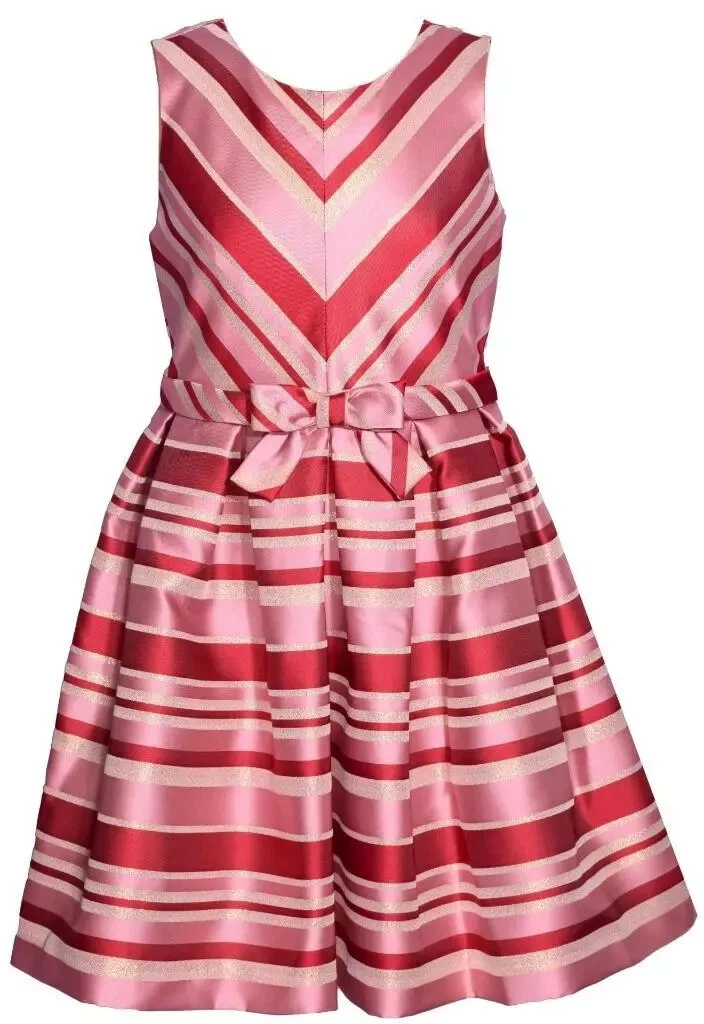 NWT Bonnie Jean Girls 10 Holiday Red Pink Metallic Miter Stripe Sleeveless Dress