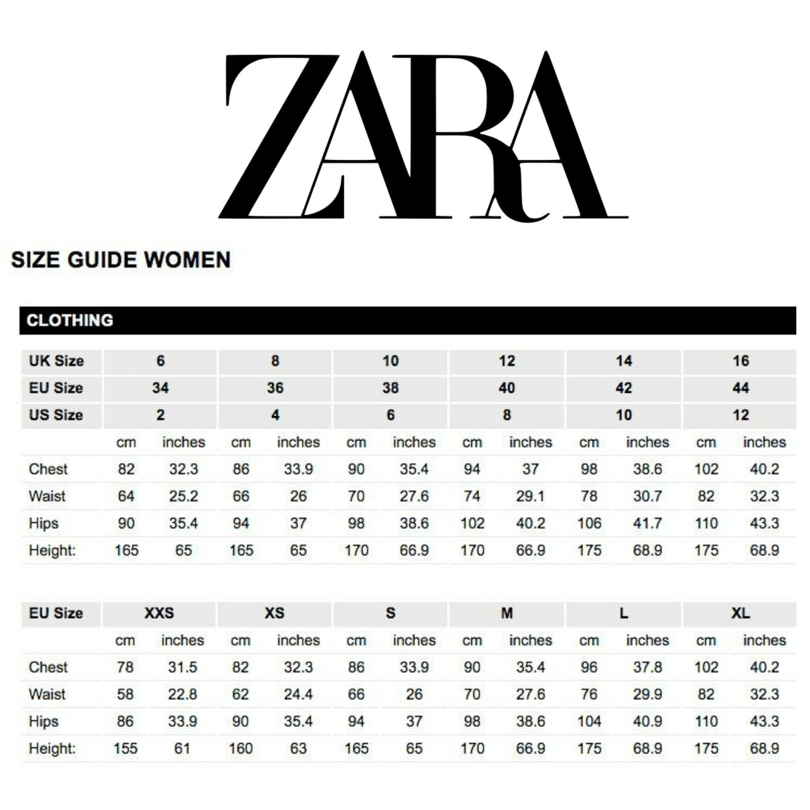 zara dress measurements