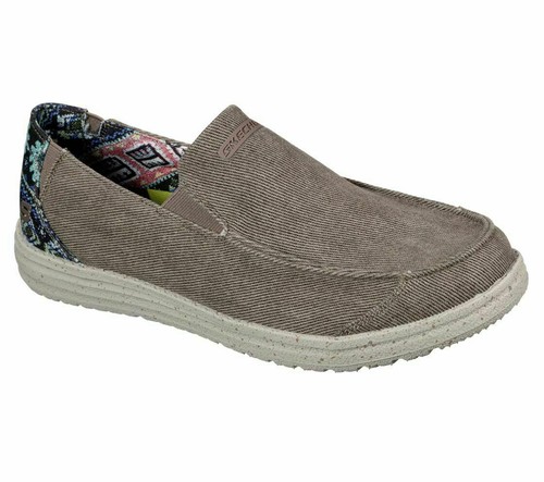 Brown Skechers Shoes Men Canvas Memory 