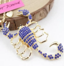 Betsey Johnson Crystal Blue Scorpio Scorpion Gold Pendant Necklace Free Gift Bag