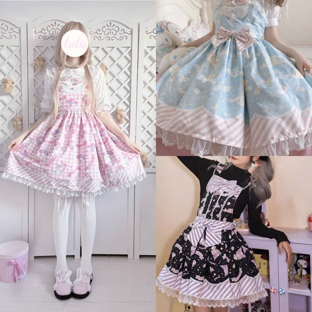 Vestido JSK Verano Kuromi My Melody Cinnamoroll Lolita Dulce Dibujos Animados Correa Falda