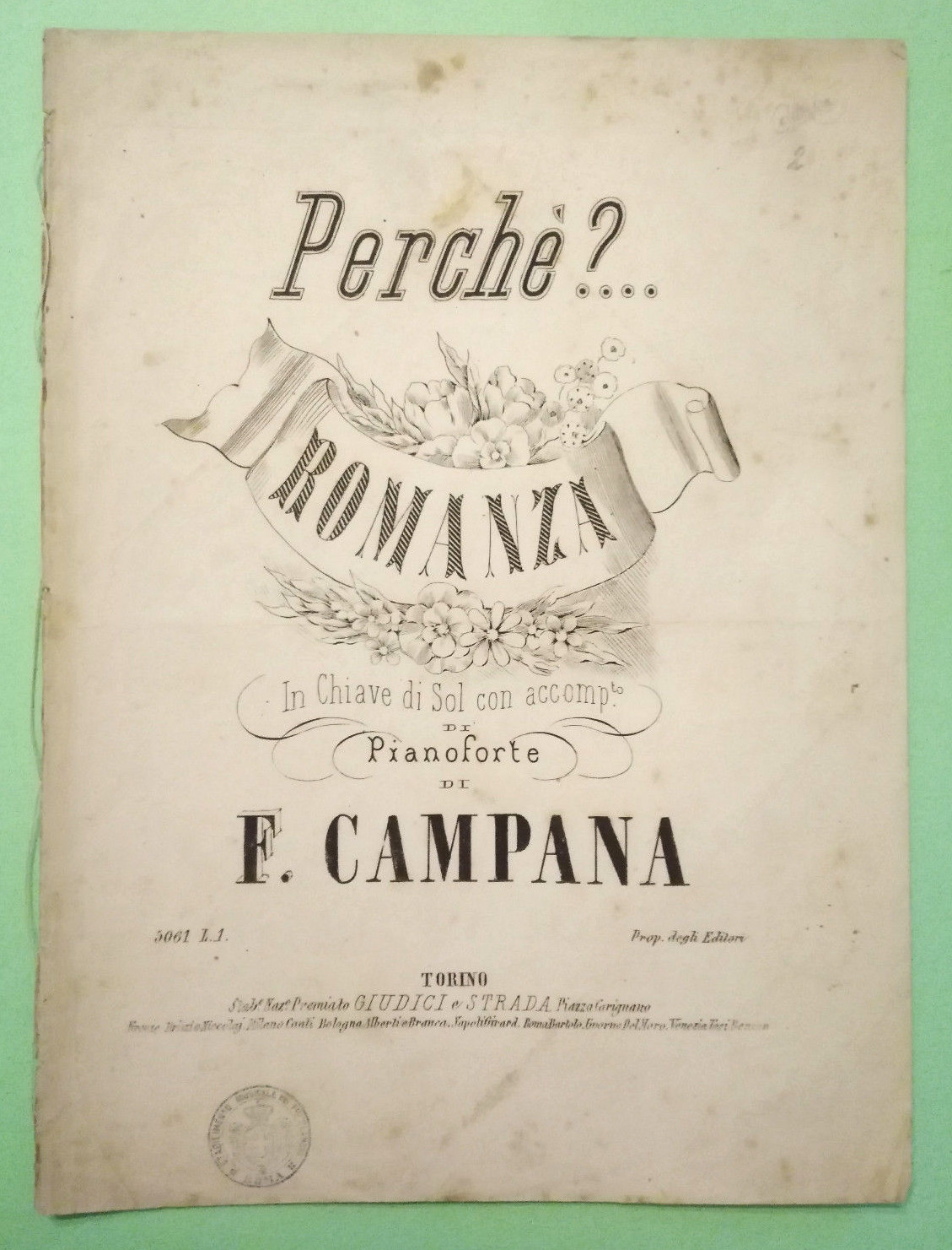 Spartito Music Sheet PERCHE'? Romanza F.Campana chiave sol pianoforte (S1)