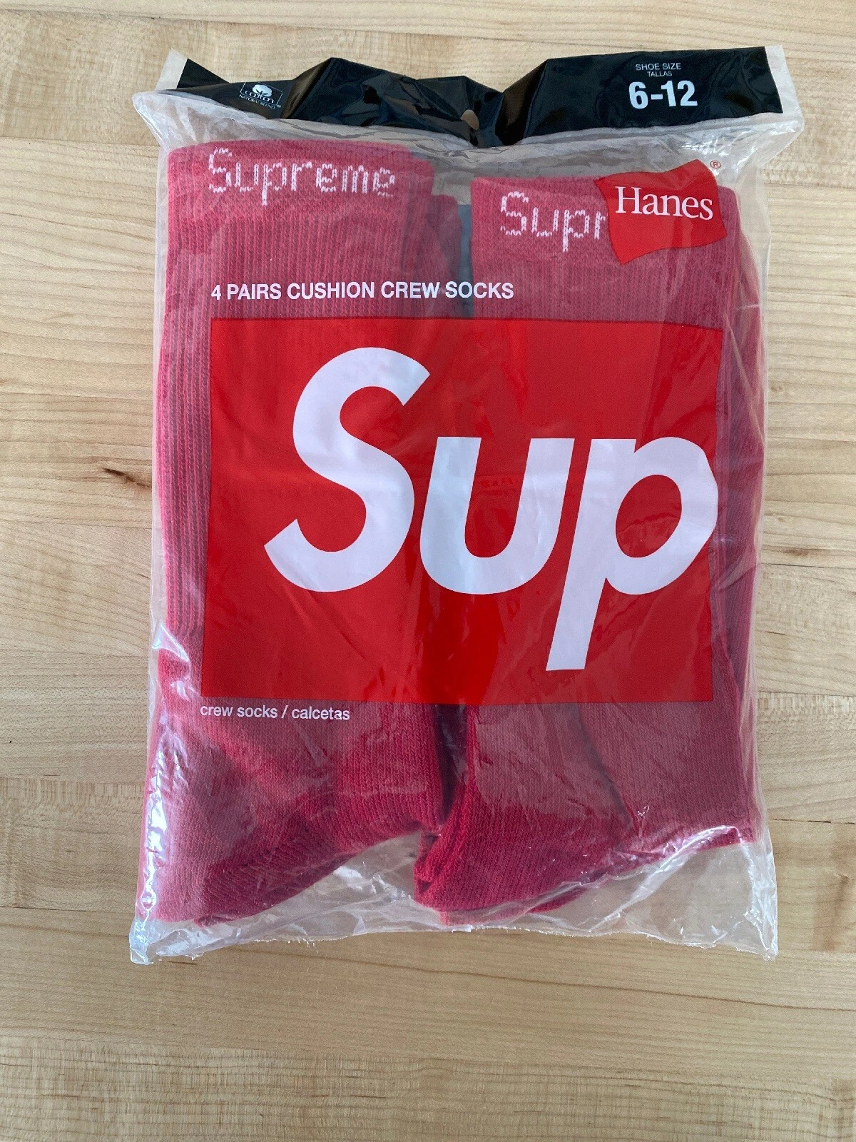 Supreme Hanes Crew Socks Red Size 6 12 Box Logo Bogo