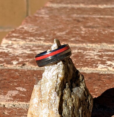 Handmade Titanium Ring w/ Scarlet & Grey * Size 10 * Red & Gray