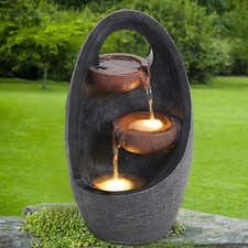 Garden Natural Slate Water Feature Fountain with LED Indoor Outdoor Statue Decor