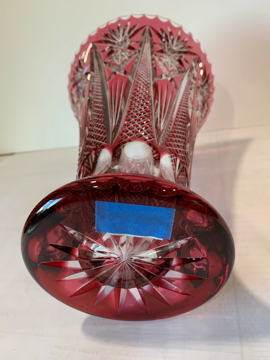 花瓶　ドイツ　hamburg　Echt Bleikristall Beautiful Very Large German Bleikristall Red cut to clear 24