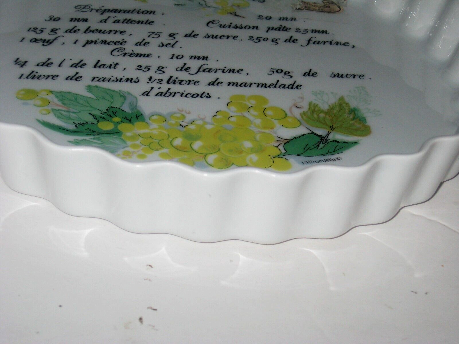 L Hirondelle Porcelaine Francs Fluted Dish 12-Inch Tart Pan, Unused