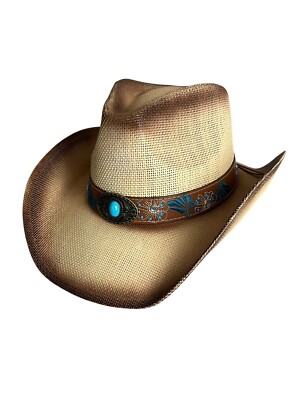 Hatra Cowboy Hat Unisex Western Burnt Tan Turquoise Jewel  display picture 2