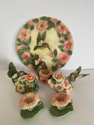 Vintage Hamming Bird With Flower ￼ 1996 Popular Imports Miniature Resin Tea Set