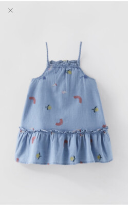 zara embroidered denim dress Flower Denim Embroidered Dress – self-portrait main image 0