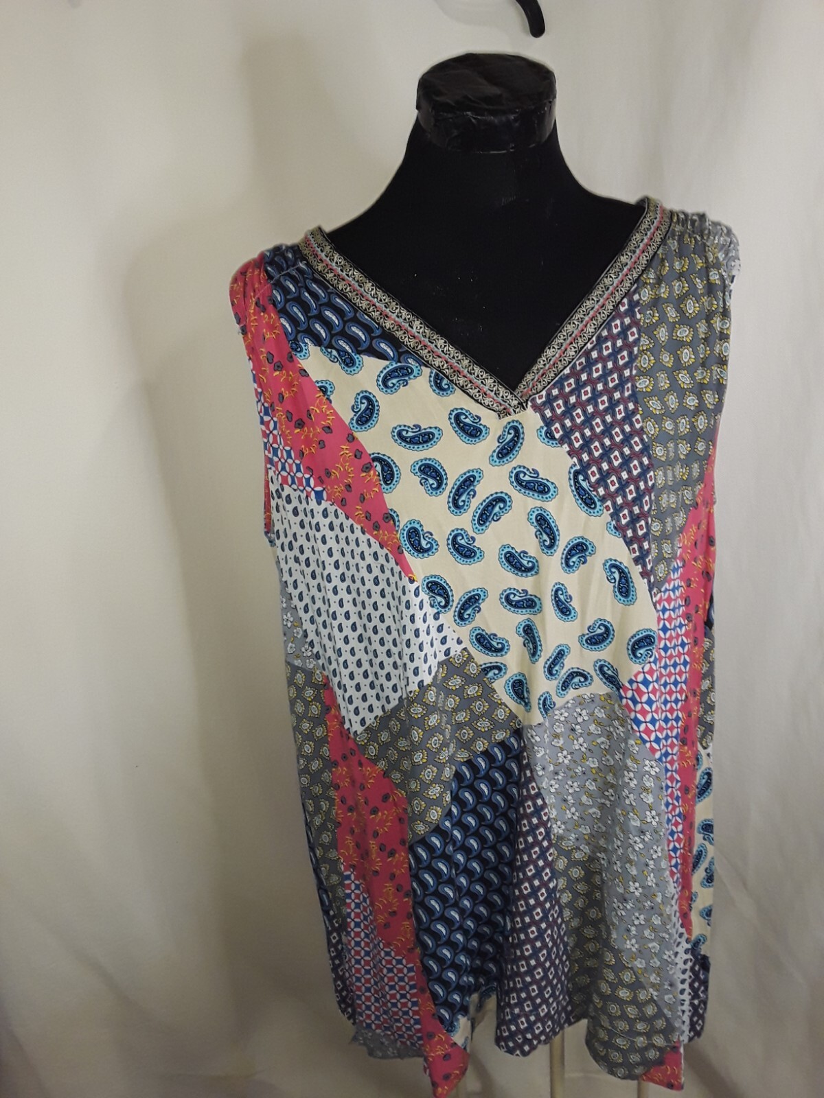 Umgee Patchwork Sleeveless Tunic Blouse Size S Pa… - image 6