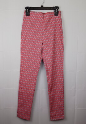 Ottod Ame Women USA 10 Floral Patterned Stretch Casual Pants Soft pink mid rise