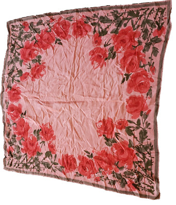 Vera Neumann Red Rose Silk Scarf Hand Rolled Retro Movie TV Prop READ